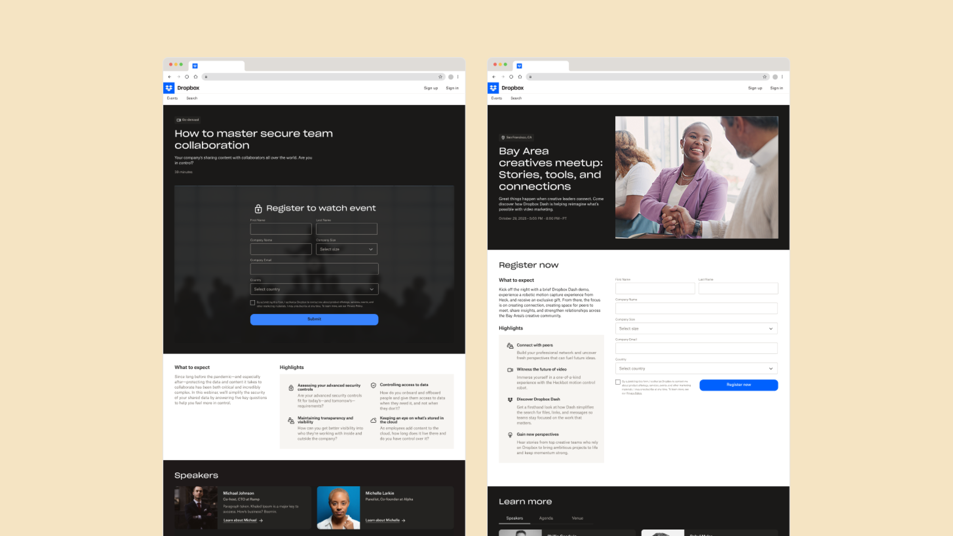 On-demand and in-person event template examples